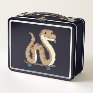 Snake as Skater with Skateboard Metal Lunch Box