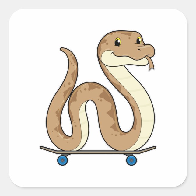 Snake as Skater with Skateboard Square Sticker (Front)