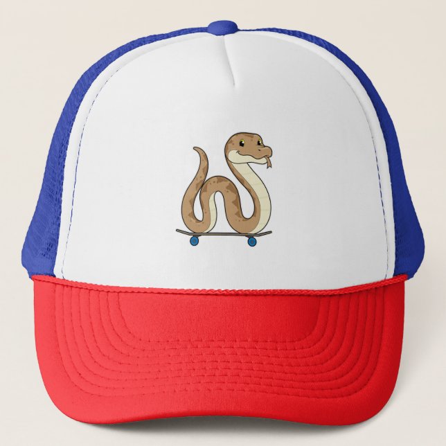 Snake as Skater with Skateboard Trucker Hat (Front)