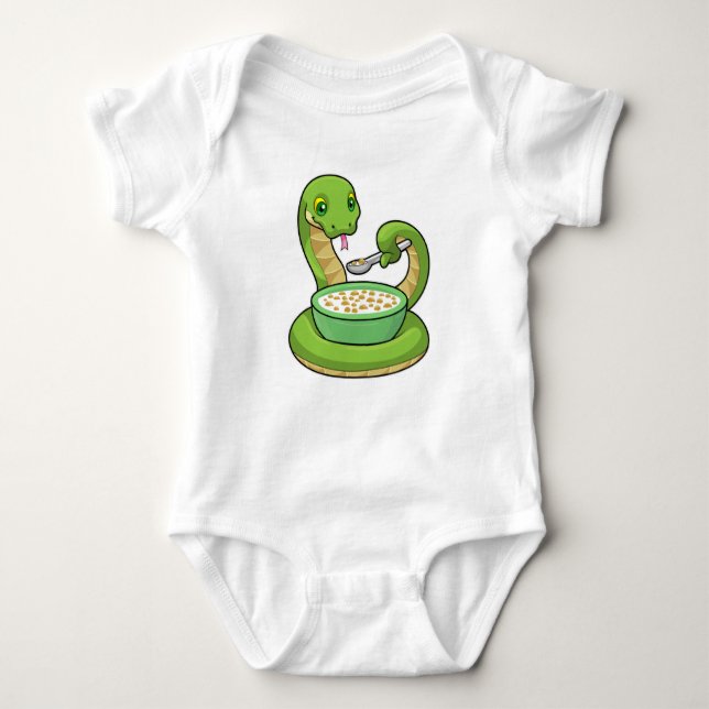 Snake at Eating with Muesli Baby Bodysuit (Front)