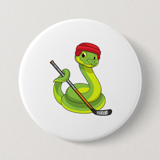 Snake at Ice hockey with Ice hockey stick 7.5 Cm Round Badge (Front)