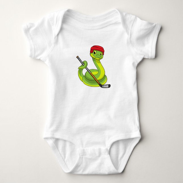 Snake at Ice hockey with Ice hockey stick Baby Bodysuit (Front)