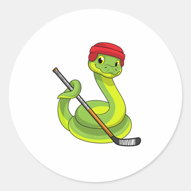 Snake at Ice hockey with Ice hockey stick Classic Round Sticker (Front)
