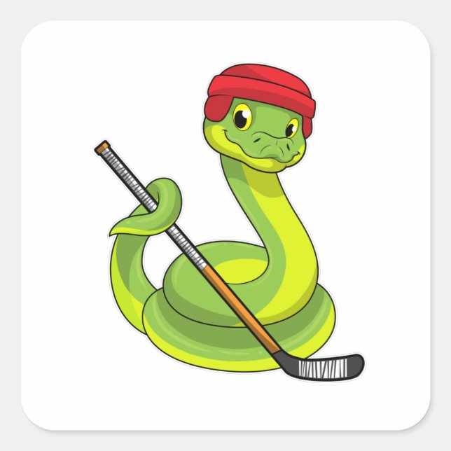 Snake at Ice hockey with Ice hockey stick Square Sticker (Front)
