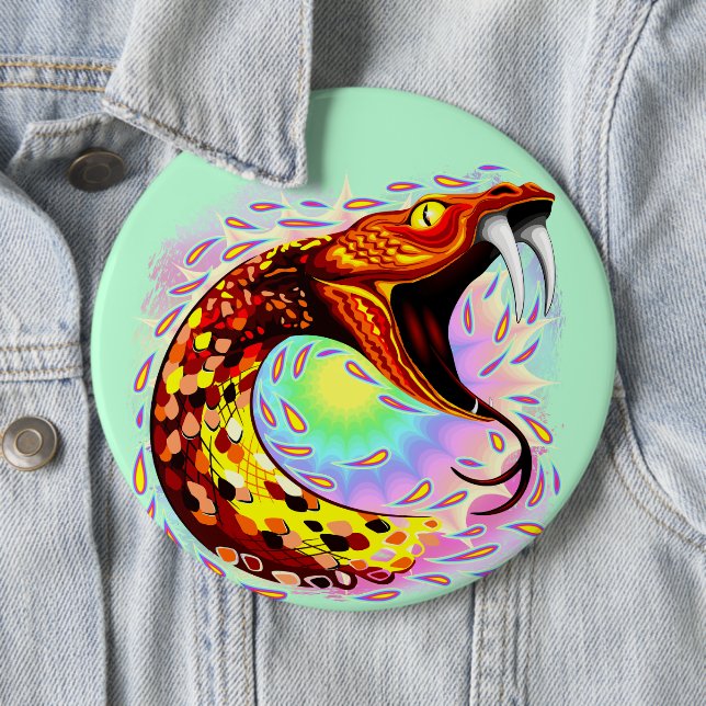 Snake Attack Psychedelic Surreal Art 6 Cm Round Badge (In Situ)