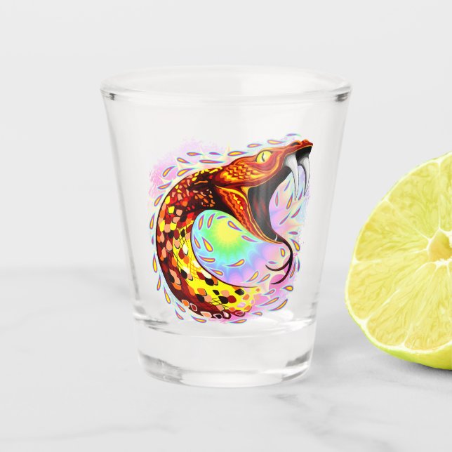 Snake Attack Psychedelic Surreal Art Shot Glass (Front)