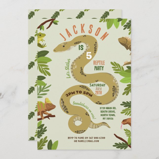 Snake Birthday Party Reptiles Jungle Invitation (Front/Back)
