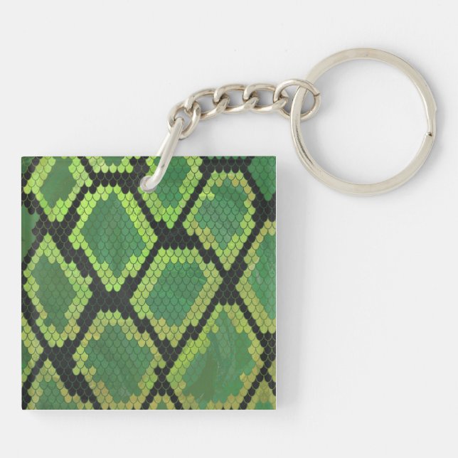 Snake Black and Green Print Key Ring (Back)