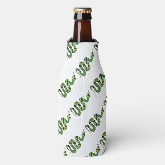 Snake Black and Green Print Silhouette Bottle Cooler (Bottle Front)
