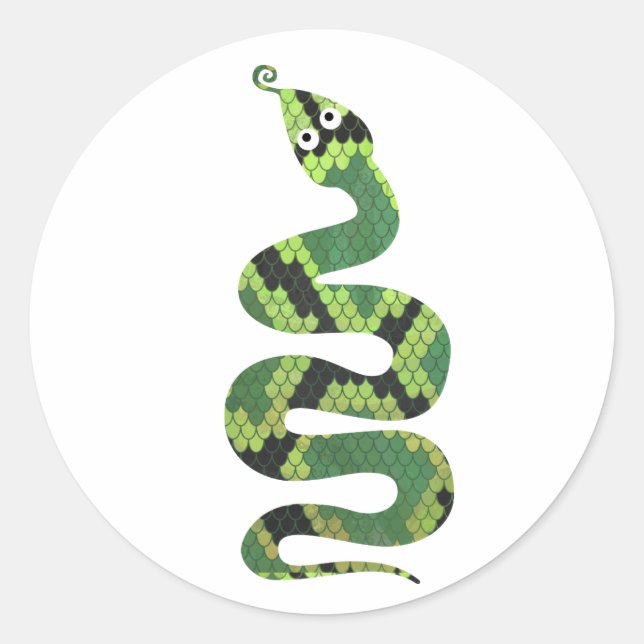 Snake Black and Green Print Silhouette Classic Round Sticker (Front)