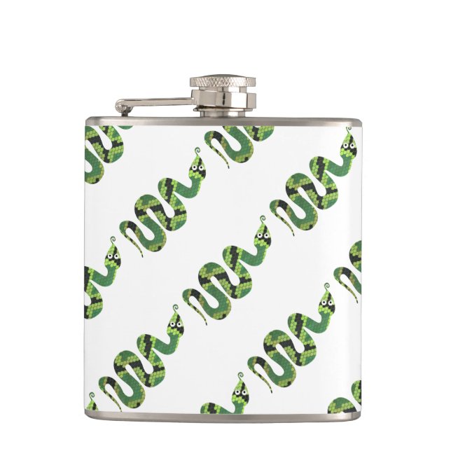 Snake Black and Green Print Silhouette Hip Flask (Front)