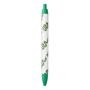 Snake Black and Green Print Silhouette Ink Pen