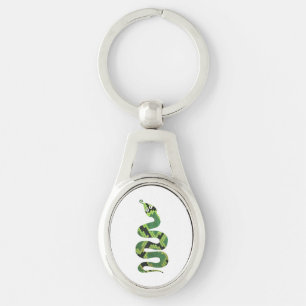 Snake Black and Green Print Silhouette Key Ring