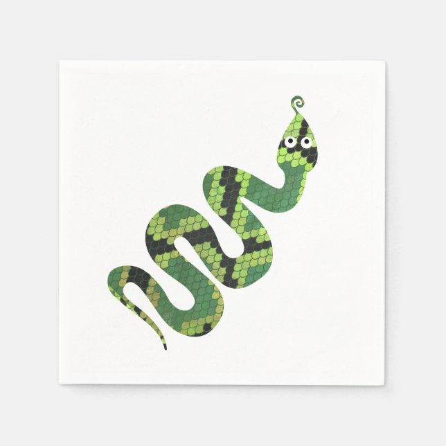 Snake Black and Green Print Silhouette Napkin (Front)