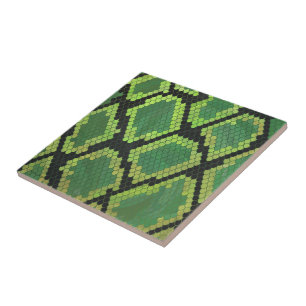 Snake Black and Green Print Tile