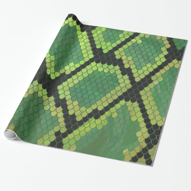 Snake Black and Green Print Wrapping Paper (Unrolled)