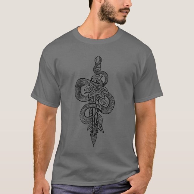 Snake Blade & Rose Serpents Path Luciferian T-Shirt (Front)