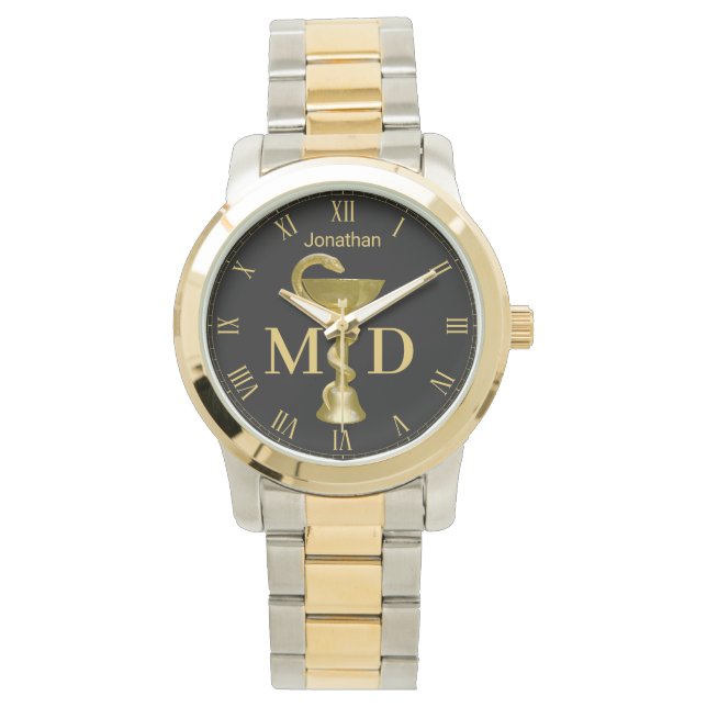 Snake Bowl Medical Hygieia Gold Medical Doctor MD Watch (Front)