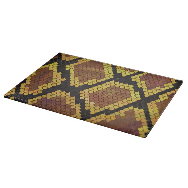 Snake Brown and Gold Print Cutting Board (Corner)