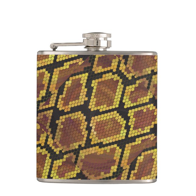 Snake Brown and Gold Print Hip Flask (Front)