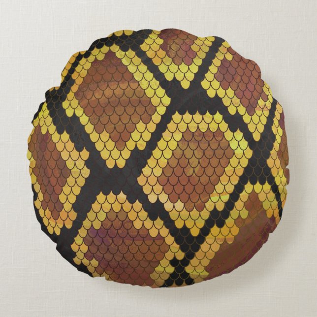 Snake Brown and Gold Print Round Cushion (Front)