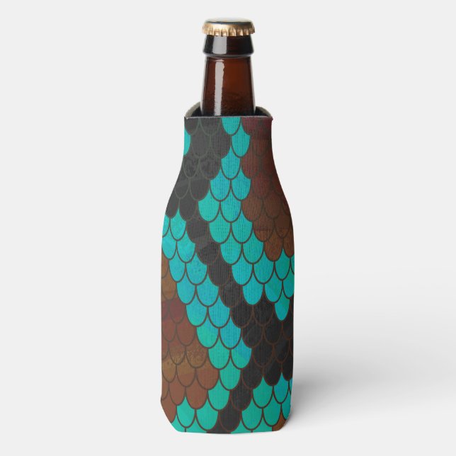 Snake Brown and Teal Print Bottle Cooler (Bottle Front)