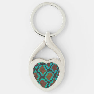 Snake Brown and Teal Print Key Ring
