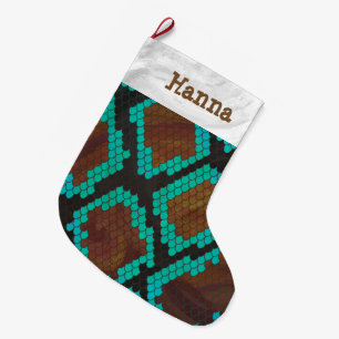 Snake Brown and Teal Print Large Christmas Stocking