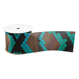 Snake Brown and Teal Print Satin Ribbon