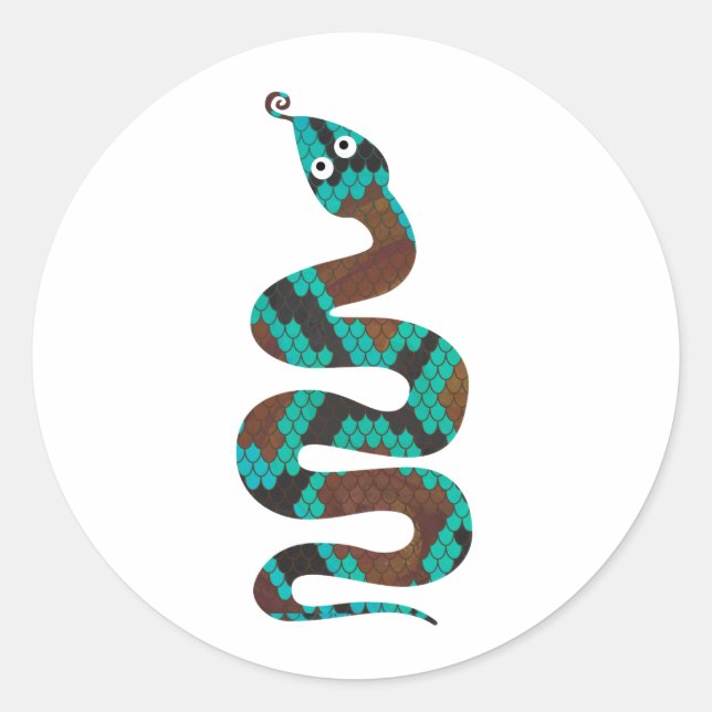 Snake Brown and Teal Print Silhouette Classic Round Sticker (Front)