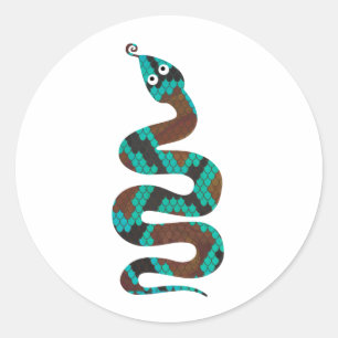 Snake Brown and Teal Print Silhouette Classic Round Sticker