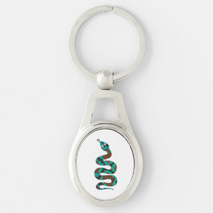 Snake Brown and Teal Print Silhouette Key Ring