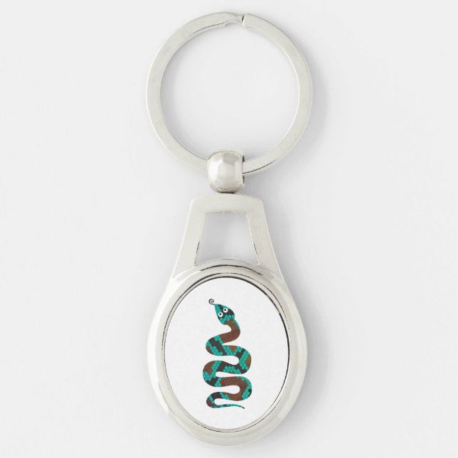 Snake Brown and Teal Print Silhouette Key Ring (Front)