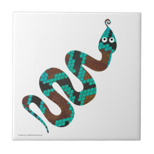 Snake Brown and Teal Print Silhouette Tile