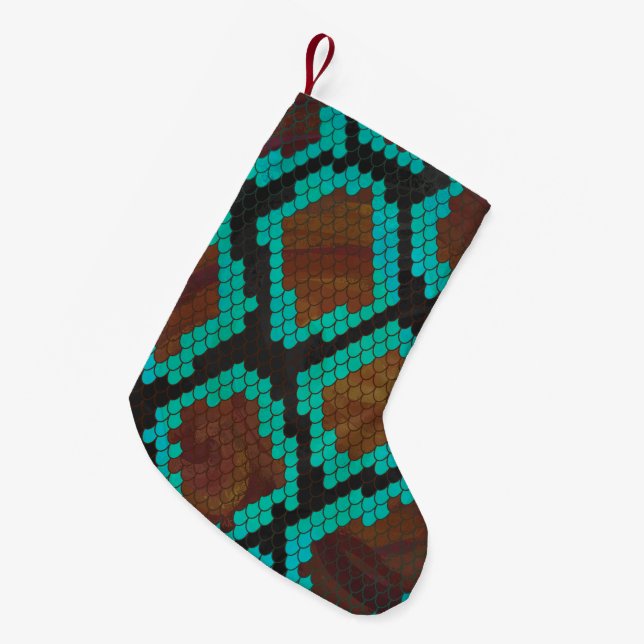 Snake Brown and Teal Print Small Christmas Stocking (Front (Hanging))