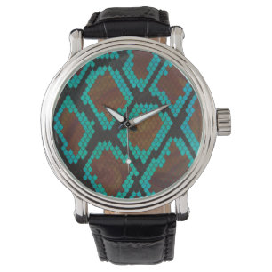 Snake Brown and Teal Print Watch
