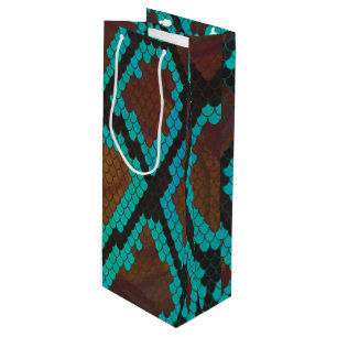 Snake Brown and Teal Print Wine Gift Bag