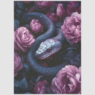 Snake Coiled Among Purple Roses Tissue Paper