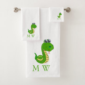 Snake Design Monogrammed Bath Towel Set