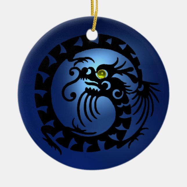 SNAKE DRAGON Black and Blue Sapphire Ceramic Tree Decoration (Front)