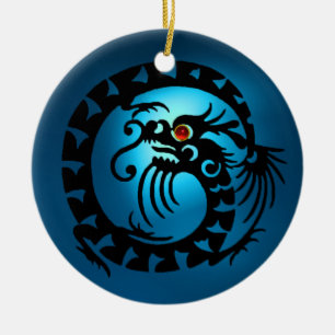 SNAKE DRAGON Black and Blue Sapphire Red Ruby Ceramic Tree Decoration