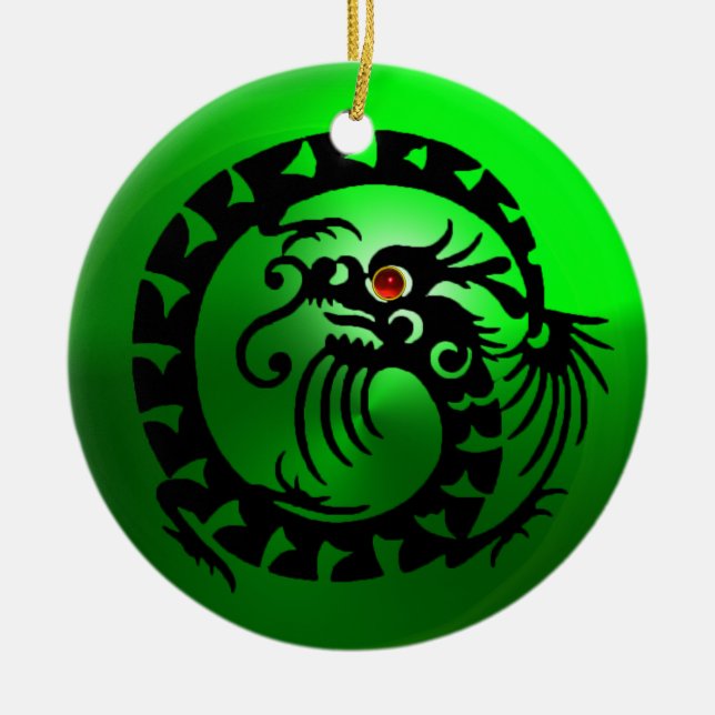 SNAKE DRAGON Black and Green Emerald Ceramic Tree Decoration (Front)