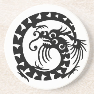 SNAKE DRAGON , black and white Coaster