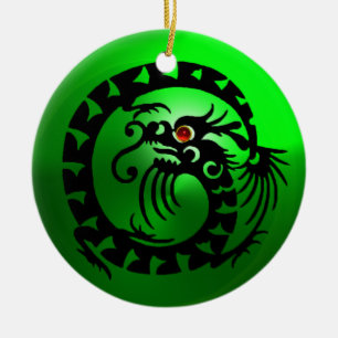 SNAKE DRAGON Black and White Green Emerald Ceramic Tree Decoration