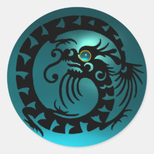 SNAKE DRAGON , black ,aquamarine blue Classic Round Sticker