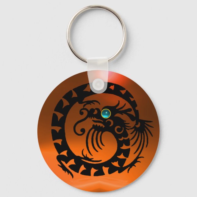 SNAKE DRAGON,black,blue agate, orange yellow Key Ring (Front)