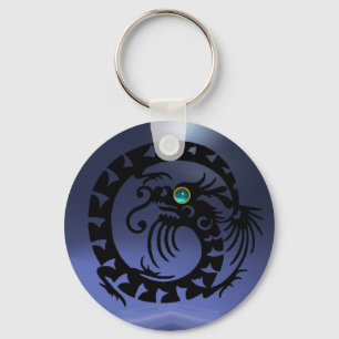SNAKE DRAGON,black,blue aquamarine,topaz Key Ring