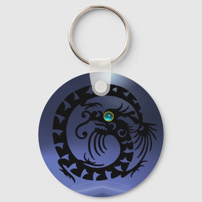 SNAKE DRAGON,black,blue aquamarine,topaz Key Ring (Front)