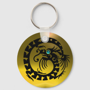SNAKE DRAGON,black,blue aquamarine,yellow topaz Key Ring