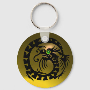 SNAKE DRAGON,black, green emerald,yellow topaz Key Ring